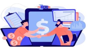 Télephone dollars et 2 hommes se serrant la main